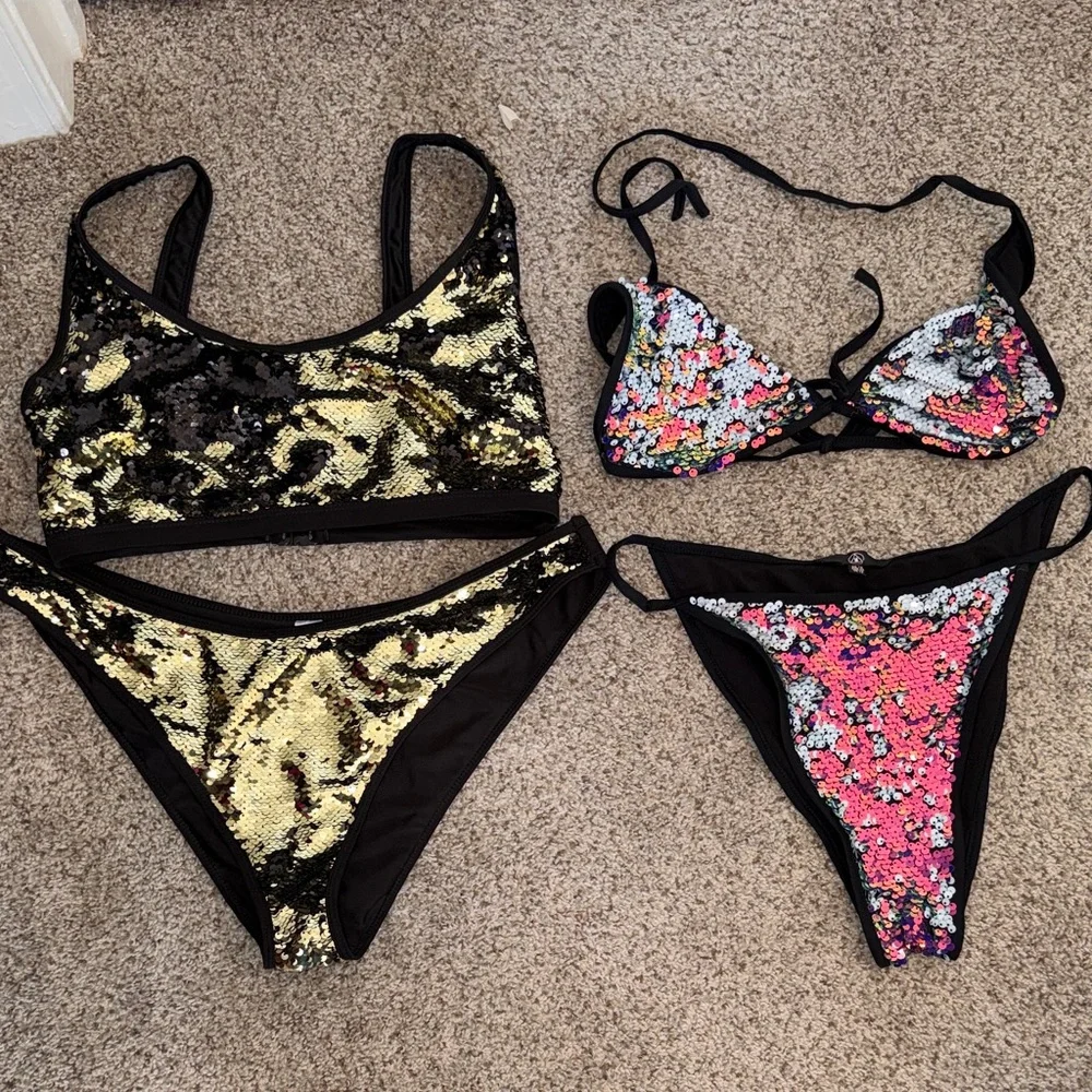 Glamorous Sequin Two Piece Bathing Suits - Picture 1 of 5